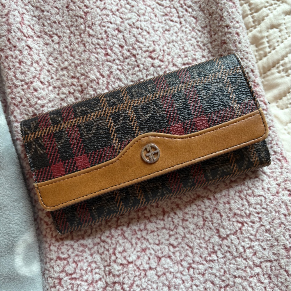 Gianni Bernini Plaid Brown and Red Women's Wallet